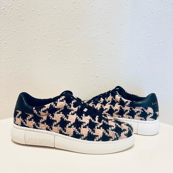 Kate Spade Women’s Lift Tweed Houndstooth Black Rose Sneakers Size 8.5 NEW - Picture 4 of 13